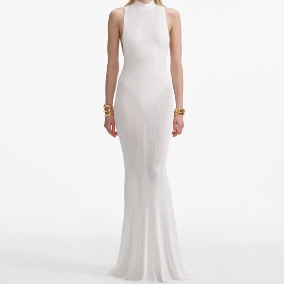 Self Portrait, White Racer Back Viscose Knit Maxi Dress - Picture 1 of 3